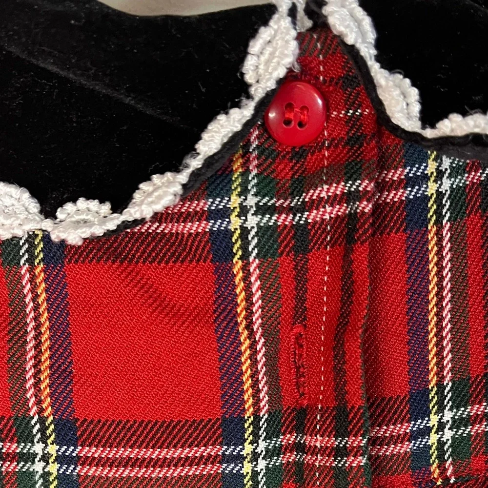 Youngland Red Christmas Plaid Baby Romper w Black Velvet Collar and Bow 3-6 mo